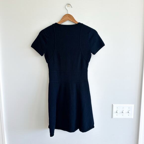 Theory Alancy Mega Waffle Knit Short Sleeve Fit and Flare Mini Dress Black S - Picture 3 of 8